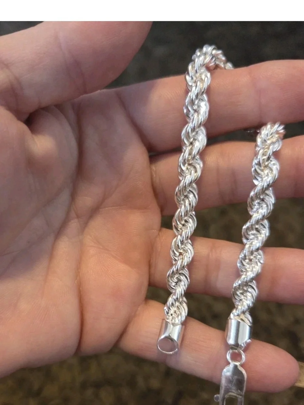 925 Sterling Silver 8in Rope Bracelet 6.7mm Thick